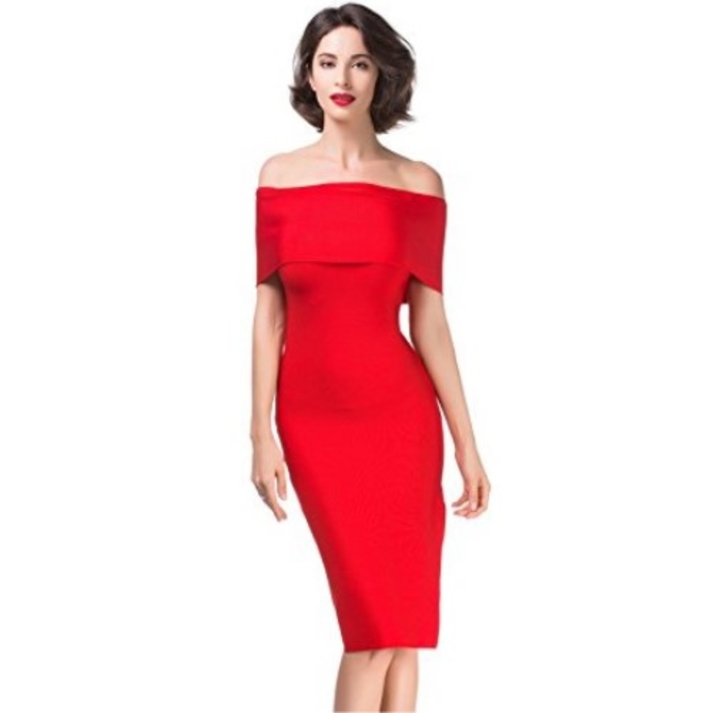Alice & Elmer Red Off Shoulder Bandage Dress NWT